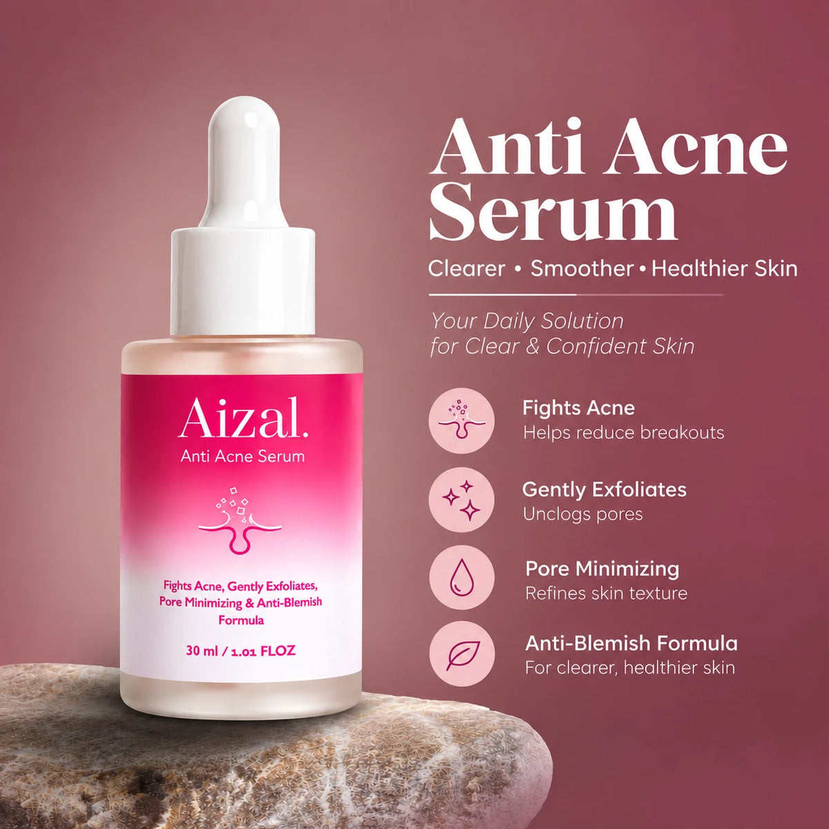 Anti Acne Serum 30ml featuring a pink label