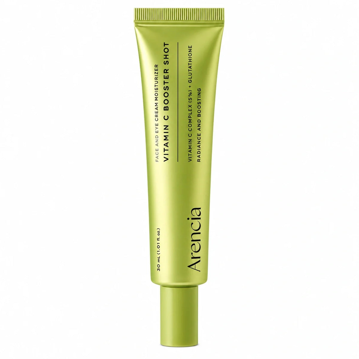 Arencia Vitamin C Booster Shot moisturizing cream in metallic gold-green packaging.