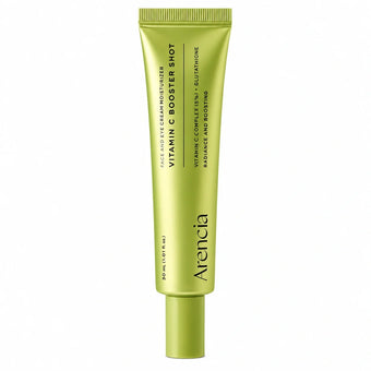 Arencia Vitamin C Booster Shot moisturizing cream in metallic gold-green packaging.
