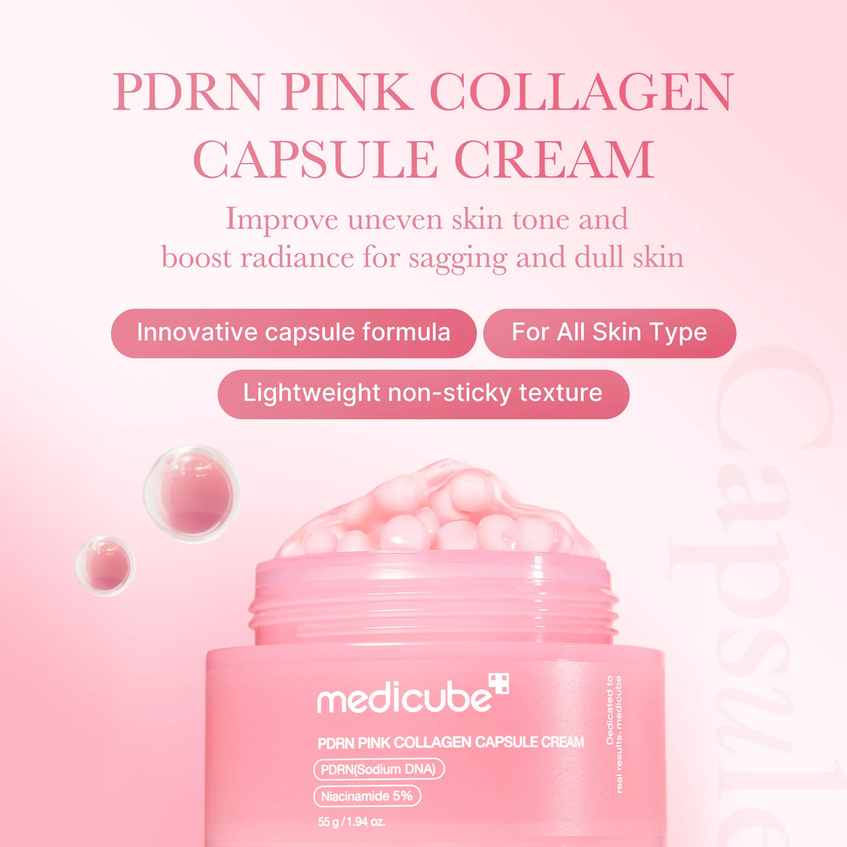 Medicube PDRN Pink Collagen Capsule Cream – 55g | Niacinamide 5% & Skin Hydration Cream